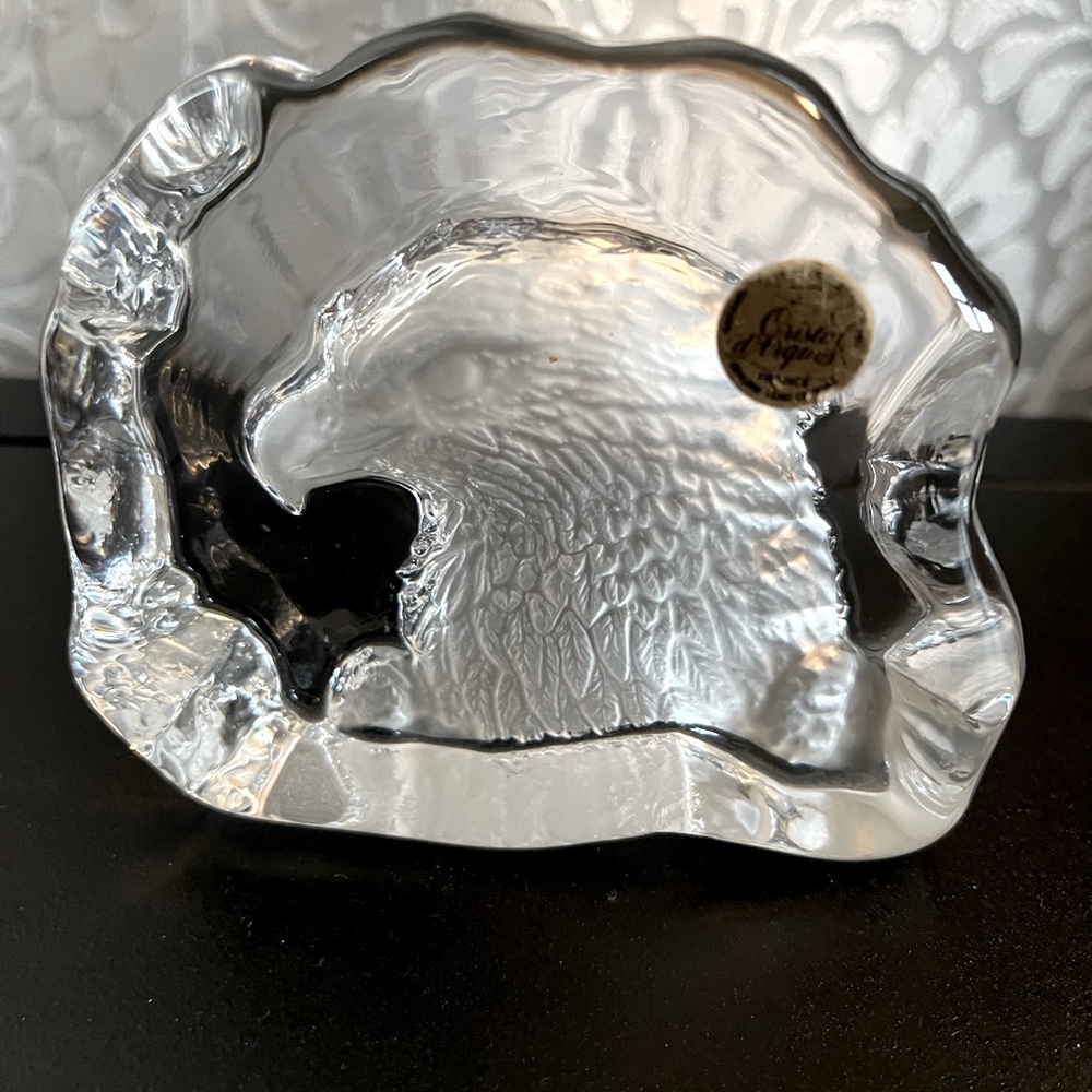 CRISTAL D’ARQUES LEAD CRYSTAL ETCHED EAGLE PROFILE PAPER WEIGHT FRANCE VINTAGE